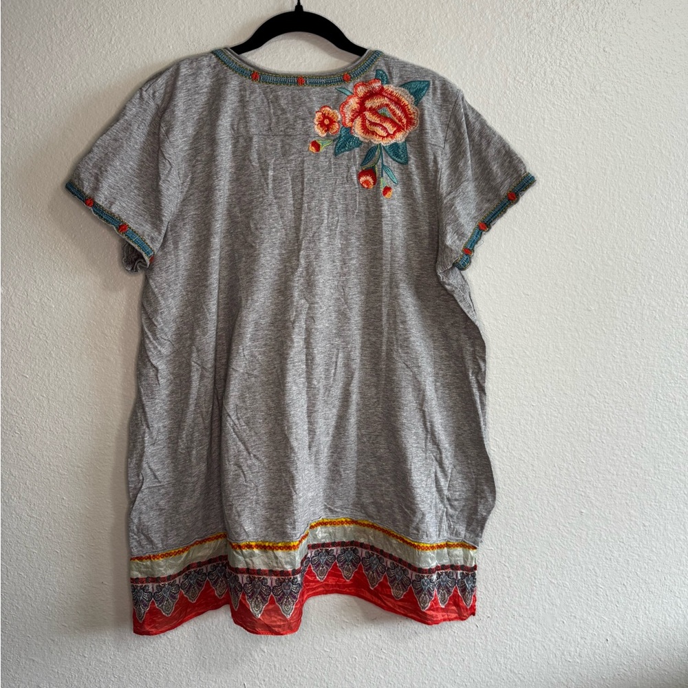 Johnny Was Gray Orange Embellished Graphic Tunic - Picture 8 of 10